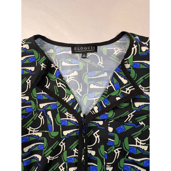 Eloquii Women’s Size 14 Blouse Green Blue Abstract Print Long Sleeve - Picture 7 of 8